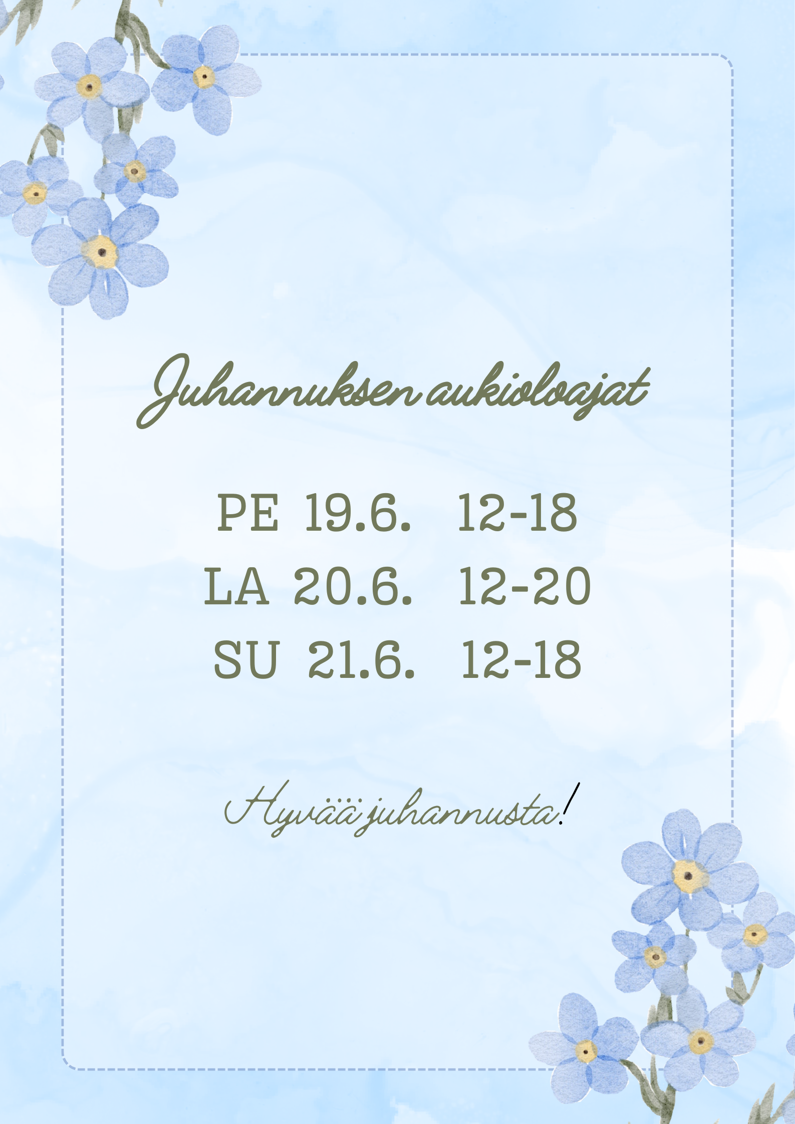 Blue and White Illustrated Floral Poster